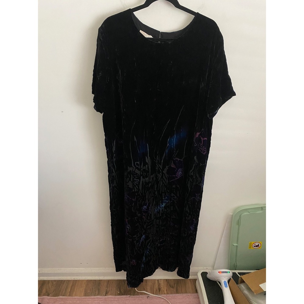 David Dart Woman Vintage 2X Black‎ Silk Rayon Burnout Velvet Floral Maxi Dress